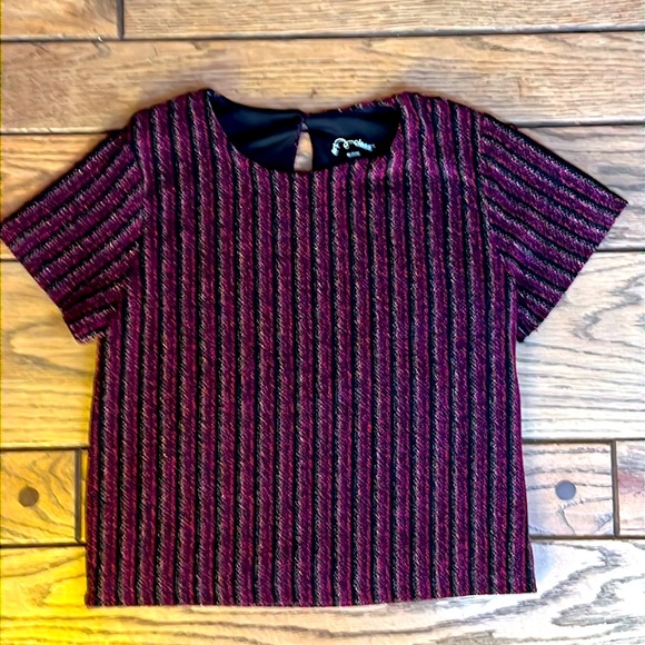 Women’s Vintage Sparkle blk/fuchsia/red striped stretch Baby T-shirt. Size M - Picture 1 of 3